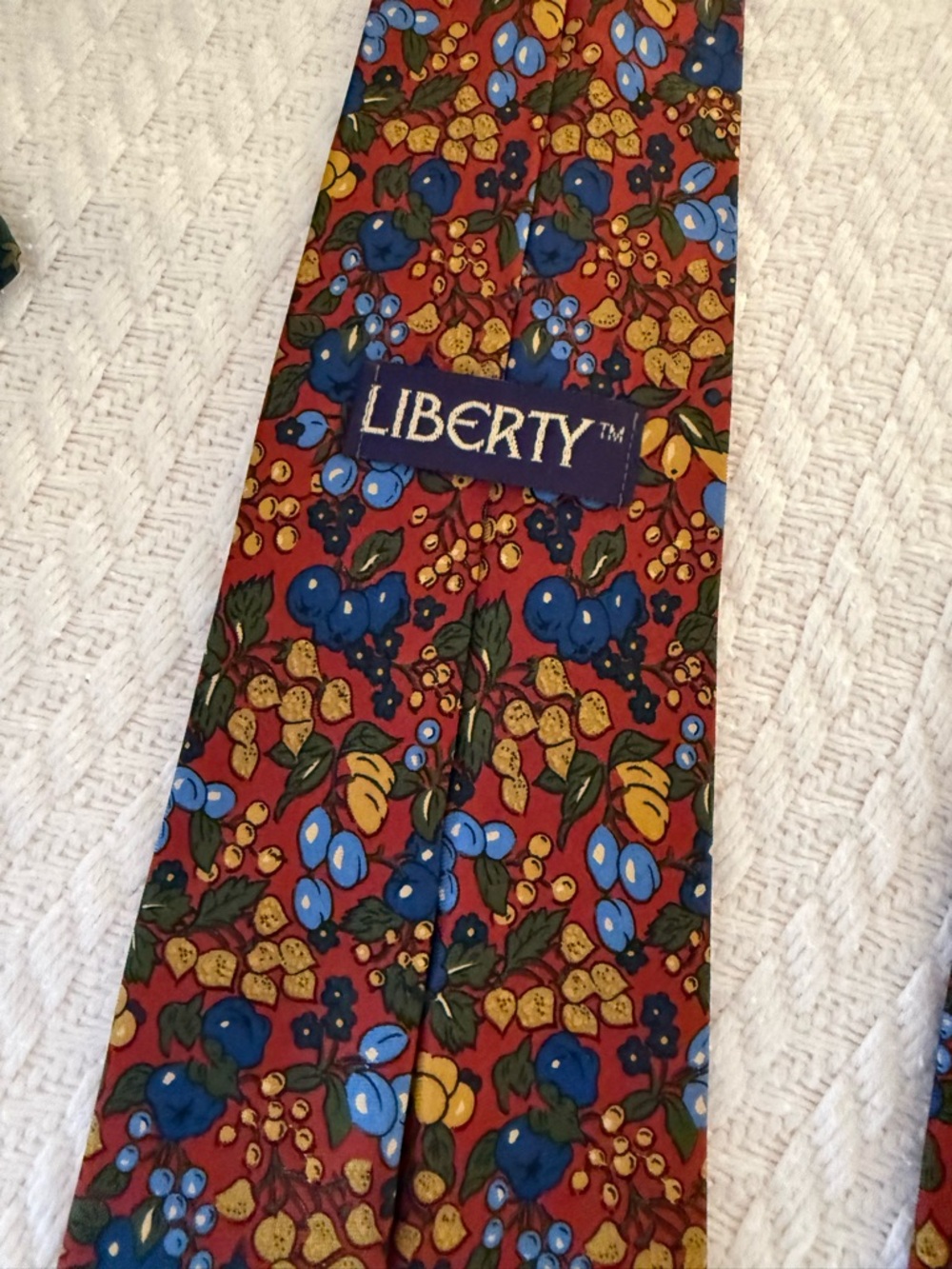 liberty Red Floral Silk Tie with Blue and Yellow Accents